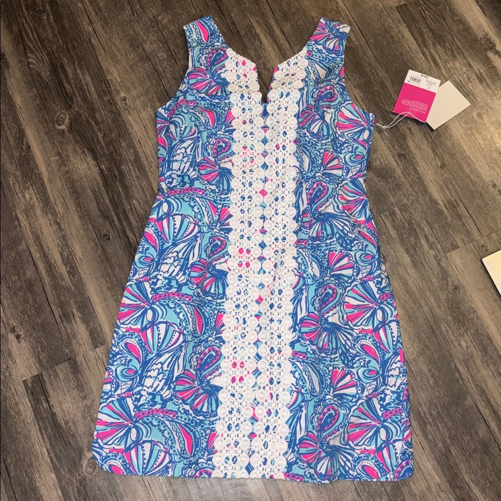 Lilly Pulitzer  My Fans Sleeveless Split Neck Shift Mini Dress 8 New with tags - Picture 4 of 10